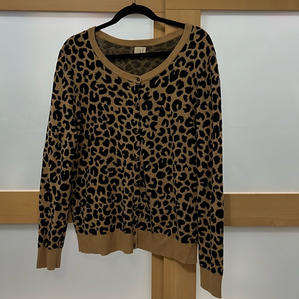 Long sleeve tan and black leopard cheetah animal print button down cardigan